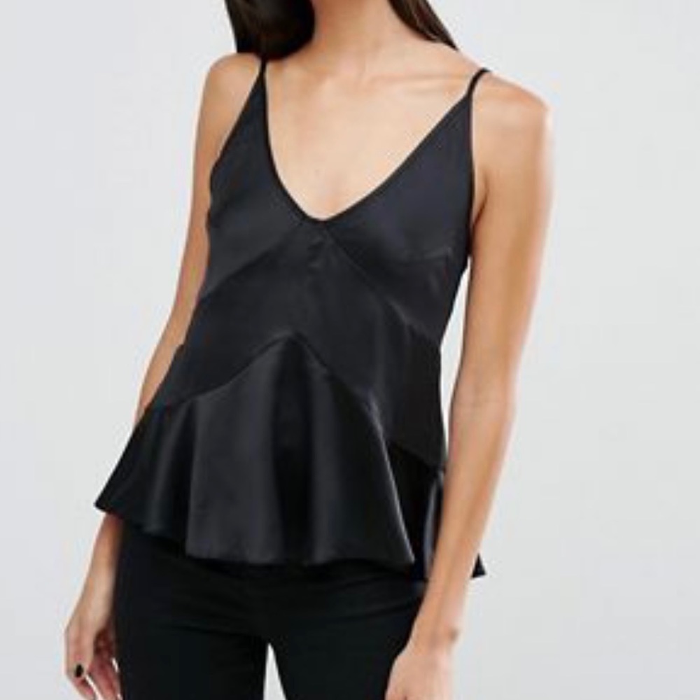 Asos black satin cami top with seam detail size 0